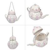 ZGRJSZDD Women PU Leather Floral Handbag Crossbody Shoulder Bag Pearl Chain Valentine Teapot Purse for Girls, 2527 Beige