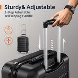 SHOWKOO Luggage Sets Expandable 100% PC Durable Suitcase Double Wheels TSA Lock Black