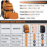 Seektop 40L Foldable Hiking Backpack for Women Men Lightweight Packable Travel Backpack Carry on Flight Approved for Outdoor Camping Sport Leisure (Orange)