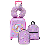VEVOR Kids Luggage Set, 5 Piece, 18 Inch Hardside Rolling Wheels Suitcase with Backpack & U-shape Pillow, Unicorn Kids Carry on Luggage Set, Holiday Birthday Gift for Girls Boys, Airline Approved