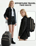 Arcoyard Rolling Backpack for Women, 15 inch Lightweight Wheeled Roller Laptop Backpack for Adults, Water Resistant Underseat Carry On Luggage Bag, TSA Friendly Anti Theft Business Gear, Black Gold