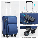 Hanke 3 Piece Luggage Sets Softside Expandable Carry On Luggage Set Travel Suitcase Sets with Spinner Wheels TSA Approved Luggage(Blue, 20in/24in/28in)