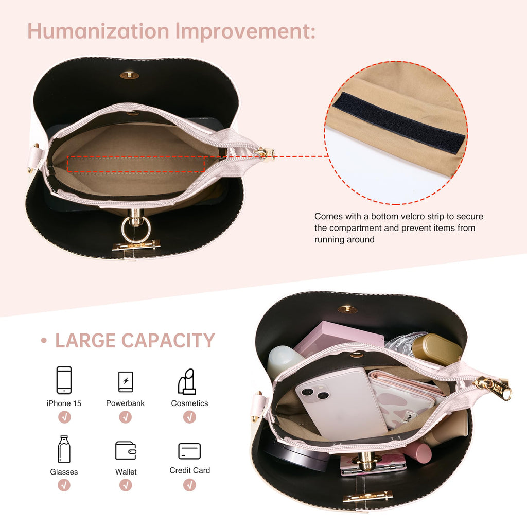 KALIDI Crossbody Bag for Women Shoulder Tote Handbag PU Leather Bucket Bag Cross body Purse with Adjustable Strap, Multi Pockets
