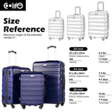 Coolife Luggage 3 Piece Set Suitcase Spinner Hardshell Lightweight TSA Lock (navy, 20/24/28)
