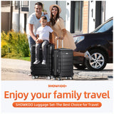SHOWKOO Luggage Sets Expandable 100% PC Durable Suitcase Double Wheels TSA Lock Black