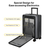 LEVEL8 Carry On Luggage with Compartment, 20 Inch Lightweight Hard Shell Rolling Suitcase with Wheels Airline Approved with Front Pocket, Double Tsa Locks, Grey