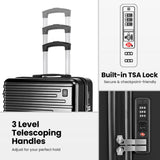 Hoteel Luggage Sets 5 Piece, 4-Yr Warranty Durable Suitcase Dual-Spinner Wheel TSA Lock, Lightweight Travel Hardshell PC+ABS Carry on Luggage for Men&Women, Black(20in/24in/28in/BP/TB)