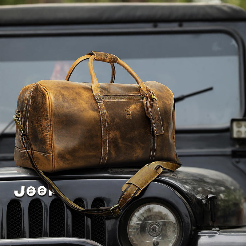 Leather Travel Duffel Bag - Airplane Underseat Carry On Bags By Rustic Town (Medium, Brown)