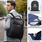 Masa Kawa Black Leather Business Travel Laptop Backpack for Men Fits 15.6" 16" Computer Office Work Commuting Executive Bag Waterproof Daypack