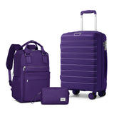 LARVENDER Luggage Sets 3 Piece, Hardside PP Carry On Suitcase with 360° Spinner Wheels TSA Lock Luggage Sets for Women, Grape Purple