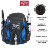 Rawlings | SAVAGE Backpack Equipment Bag | T-Ball / Baseball / Softball | Black/Royal