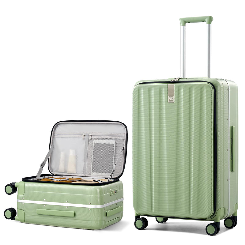 Hanke 26 Inch Large checked Luggage PC Hard Shell luggage Top Opening Aluminum Frame Travel Luggage Suitcases with Wheels for Woman Men.(Bamboo Green)