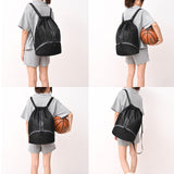 LOKAPEGY Black Drawstring Gym Bag for Men, Waterproof Drawstring Backpack for Women, Swim Bag with Shoes Compartment, Pull String Sport Bag for Soccer and Basketball.