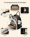 LOVEVOOK Laptop Backpack for Women with Giant Tumbler Holder Pocket, 15.6 inch Travel Work Backpack Purse for Teacher Nurse, Waterproof College Book Bag Cute Casual Daypack, Beige-Black-Brown