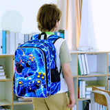 FTJCF 17" Gamer Backpack, Boys Lightning Kids Bookbag with Lunch Box, 3Pcs School Backpacks for Elementary Preschool Kindergarten (Blue)