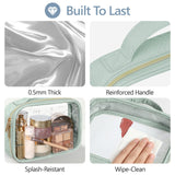 PACKISM TSA Approved Toiletry Bag Combo Pack, 1 Clear Makeup Bag Medium & Large for Checked Luggage, Clear Travel Bag with Handle, Water-resistant Travel Essentials Organizer, Laurel Green