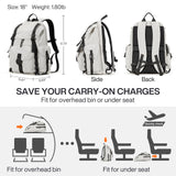 mixi Travel Backpack for Women Men, 18 Inch Carry On Laptop Backpack Flight Approved fits 16'' Laptop, Lightweight Waterproof Hiking Backpack Travel Outdoor Business Casual Daypack, Light Gray