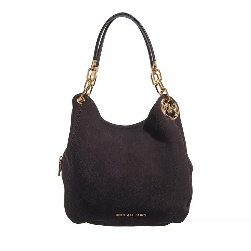 Michael Kors Lillie Large Chain Shoulder Tote, Gold-Tone Hardware/Suede Leather/Chocolate