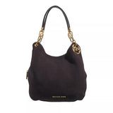 Michael Kors Lillie Large Chain Shoulder Tote, Gold-Tone Hardware/Suede Leather/Chocolate