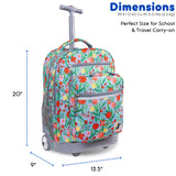 J World Sundance Laptop Rolling Backpack for Girls Boys. Roller Bookbag with Wheels, Flora