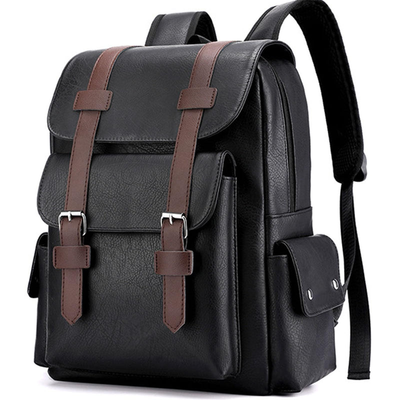 Farcauo Leather Laptop Backpack for Men Vintage Laptop Backpack Black Travel Work Backpacks Large Capacity Business Back Pack