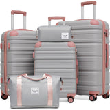 TAKUMI Luggage Sets 5 Piece Lightweight Carry On luggage with Duffel Bag ABS+PC Hardshell Suitcases with YKK zippers Double Spinner Wheels Travel Luggage with TSA Lock(GREY PINK, 5 PIECE SET)