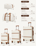 LONG VACATION Luggage Sets 5 Piece, Suitcases With Wheels, PC+ABS Hardshell Luggage Set with Spinner Wheels, TSA Lock (White Brown)