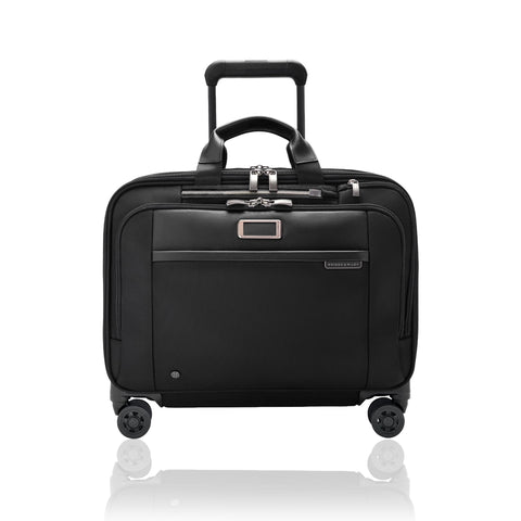 Briggs & Riley Medium Spinner Briefcase - Carry On Luggage for Travel, Suitcase with Wheels, Softside Rolling Bag for Men & Women, Fits up to 14" Laptops, Interlocking Handle - @work Collection, Black