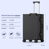 Faqy Z 20 Inch Carry On Suitcase, Aluminum Frame Zipperless Hard Shell Luggage with Spinner Wheels, TSA Lock, USB Charging Port, Phone Holder, Cup Holder for Business Travel and Trips, Black