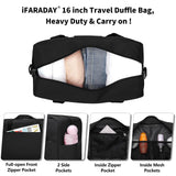 iFARADAY Carry on Duffle Bag for Travel - 16x7x12.5 Airline Approved Personal Item Travel Bag with Shoulder Strap for Men and Women (Black)