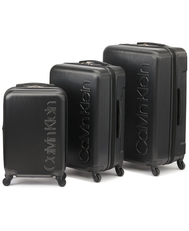 Calvin Klein Women's Hard Side Upright Luggage Spinner Light Weight Suitcase, Black, Medium