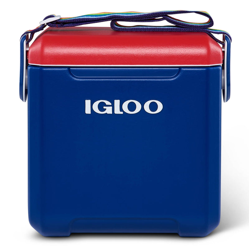 Igloo 11 Quart Tag-Along-Too Tailgating Cooler w/ 2-Day Ice Retention, Navy w/Rainbow Strap, 25 Qt