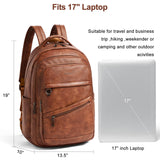 LATMAP 43L Backpack for Women Men - Vegan Leather Backpack Purse Travel Carry-on Bag College Bookbag Work fits 17" Laptop, Brown