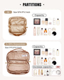 EACHY Travel Makeup Bag, Large Capacity Cosmetic Bags for Women, Waterproof Portable Open Flat Toiletry Bag Make up Bag with Divider and Handle, Gifts for Women (Brown, Large)