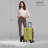 DUKAP SENSE Hardside Luggage with Spinner Wheels | 20 in Durable Lightweight Carry on Suitcase for Travel | Zipper Clouser Suit Case with Gel Handles and Trolley | Green