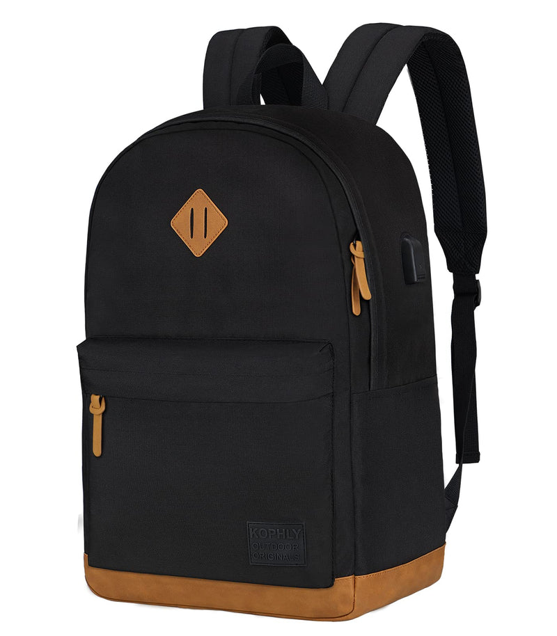 KOPHLY Large Travel Laptop Backpack with USB Charging Port for Men and Women, Classic School Backpack for Boys and Girls, Work Bag(18Inches/Black)
