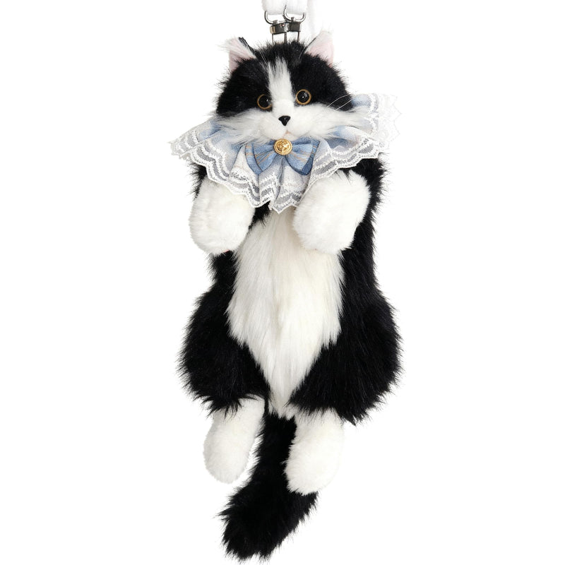 Krifey Stuffed Animals Backpack, Cute Cat plush Backpack, Realistic Animal Handcrafted Daypack with Adjustable Straps, Birthday Gifts for Women, Tuxedo Cat
