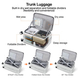 Hanke 20 Inch Carry On Luggage with Cup Holder and Charge,Top Opening Hard Shell Suitcases with Wheels and Dividers,Aluminum Frame Trunk Luggage Small Suitcase with Lock for Travel,Smoke White