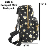 Jessica Simpson Waterproof Mini Vegan Leather Backpack Purse for Women, Travel, Work (Black Daisies)