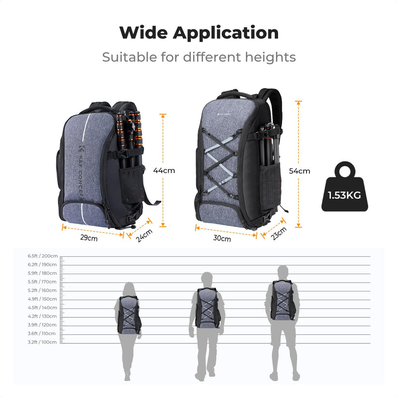 K&F CONCEPT Camera Backpack,Camera Bags for Photographers 30L Large Capacity with Raincover and 16 Inch Laptop Compartment Compatible for Canon/Nikon/Sony/DJI Mavic Drone Travel