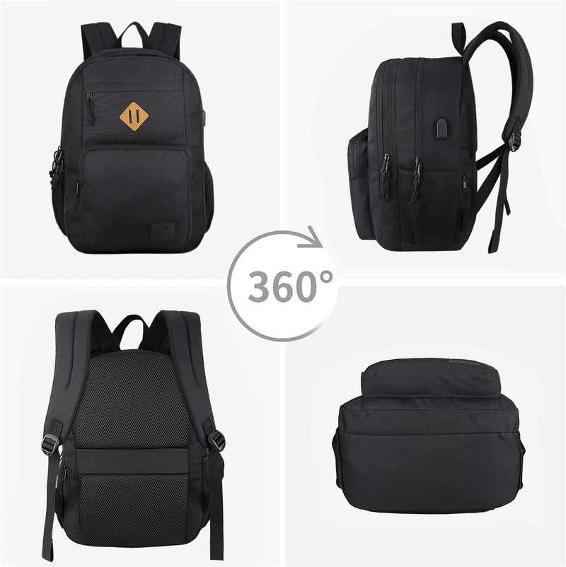 KEOFID Travel backpack for Men and Women, Anti Theft Laptop Backpack with USB Charging Port for Work, Large Bag for College, BLACK BOOK BAG FOR BOYS, GILRS Backpack,Water Resistent(Black)