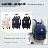 GRUOTEIS Black Rolling Backpack for Boys Middle Junior School Kids, Boys Backpack with 6 Wheels, Black