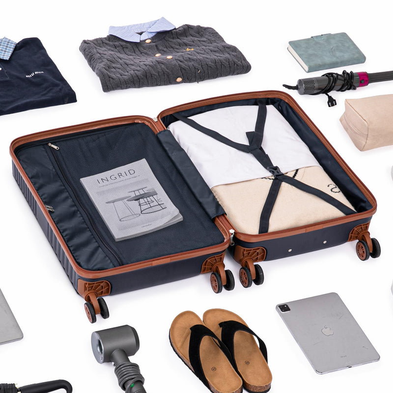 Cobens 5 Piece Luggage Sets with Spinner Wheels and Tsa Lock, Hardshell ABS Suitcase Set, Lightweight Hardside Waterproof Travel Suitcases for Men Women, 20", 24", 28" DarkBlue
