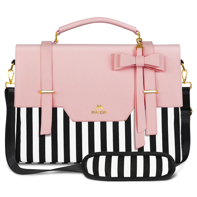 MATEIN Laptop Bag for Women, 15.6 inch Slim Computer Briefcase Sleeve Case, Lightweight Cute Girly Messenger Shoulder Carrying Work Tote Bag with Rfid Pocket, Sister Gifts for School Girl Office, Pink