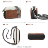 BOSTANTEN Small Crossbody Purse for Women Triple Zip Cell Phone Leather Shoulder Handbag with Wide Guitar Strap Brown with Black