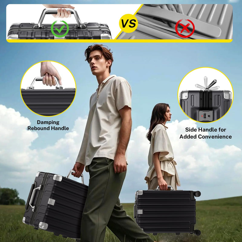 Krute No Zipper Luggage Set 2 Pieces Aluminum Frame Suitcase Sets Polycarbonate Hard Shell Luggage TSA Lock Checked Suitcase with Spinner Wheels