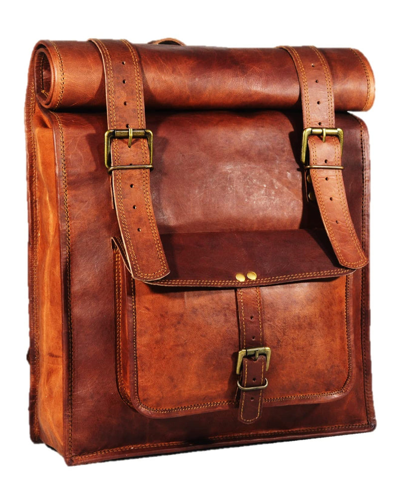 URBAN DEZIRE Men's 17 inch Leather Vintage Roll On Laptop Backpack Rucksack knapsack college bag
