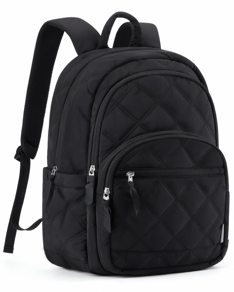 BAGSMART Travel Laptop Backpack, College Backpack for Women, Quilted Small Computer Bookbag, Water-Resistant 15.6 Inch Laptop Casual Bag, Black
