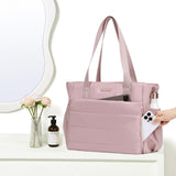 NISHEL Travel Puffy Tote Bag For Women, Ultra-Lightweight Large Tote Purse For Office Day And a Short Weekend, Peach Pink