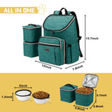 BAGLHER Travel Dog Backpack - Detachable Travel Dog Food Container for Pet Supplies Dog Gear Backpack,Dog Bag for Traveling with 2 Silicone Collapsible Bowls and 2 Food Baskets Green